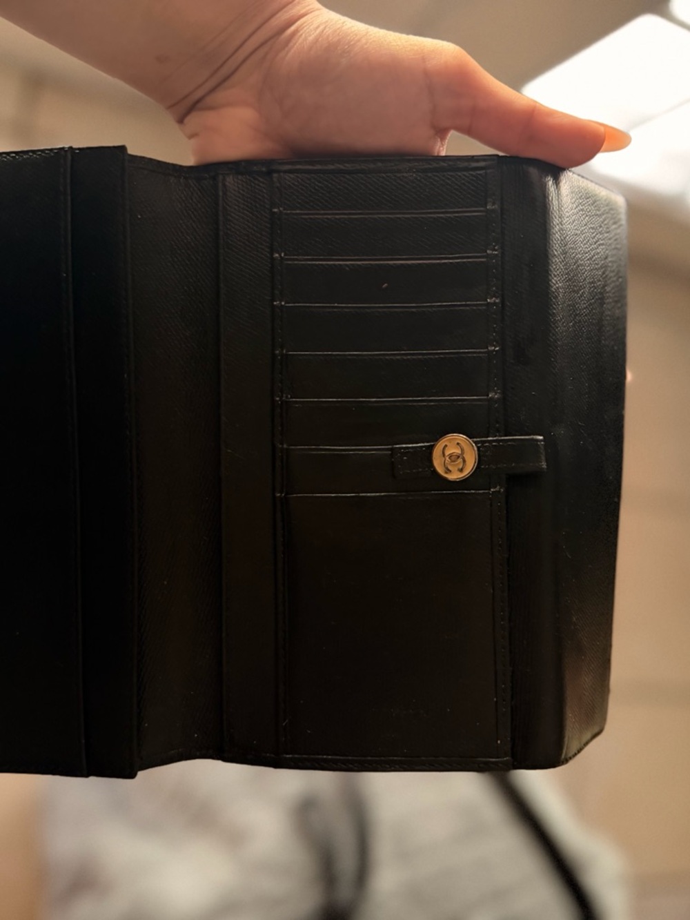CHANEL Black Leather Wallet with Gold CC Button - Picture 3 of 4